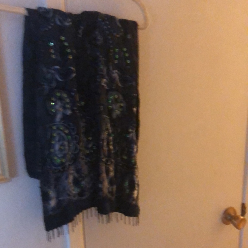 Burnt Navy Blue Velvet Scarf w/Beads & Sequins- 944 $50 or $45 w/offer